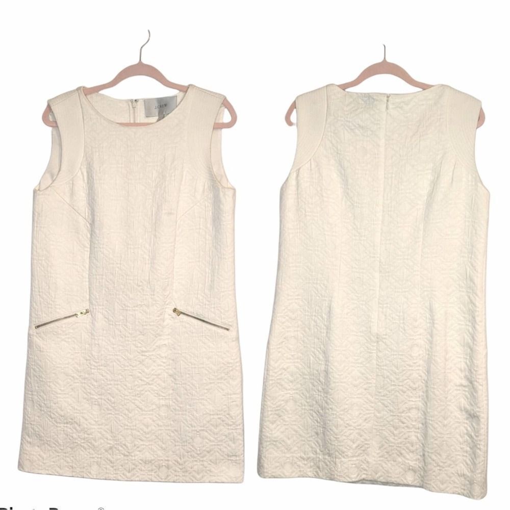 J. Crew Off-White Cream Jacquard Gold Zipper Above Knee Shift Dress